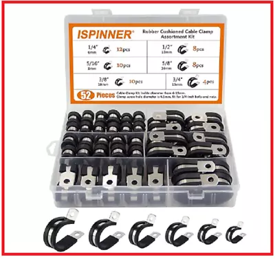 ISPINNER 52Pcs Cable Clamps Assortment Kit 304 Stainless Steel Rubber Cushion P • $21.85