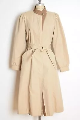 Vintage 80s Trench Coat Beige Neutral Space Age Spy Jacket Futuristic 15/16 • $66.91