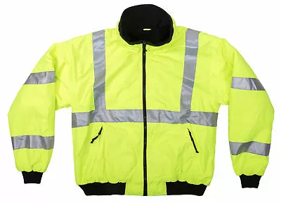 High Visibility Safety ANSI CLASS 3 Bomber Jacket Fleece Lined W/Reflecter Tape • $30