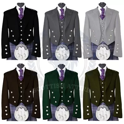 Scottish Wool Custom Color Prince Charlie Jacket With 5 Button Vest Kilt Jackets • $75.05