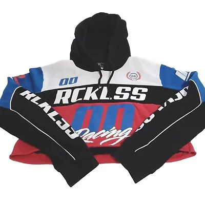 Young & Reckless Racing Cropped Hoodie Womens Large Red White Blue RARE • £12.54