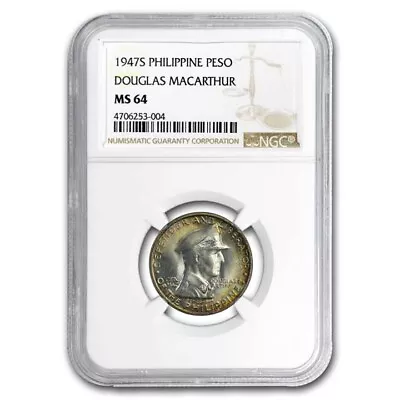 1947-S Philippines Silver Peso MacArthur MS-64 NGC • $160.42