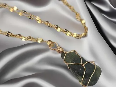 Genuine Moldavite Necklace 100 % Natural Gold Tone • $33.11