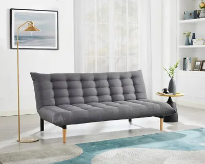 £229.99 • Buy 3 Seater Fabric Sofa Bed Dark Grey Pillow Topper Tufted Backrest Wooden Legs
