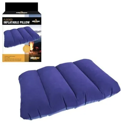 Inflatable Flocked Pillow Camping Travel Soft Blow-up Blue Size 26cmx43cmx10cm • £2.99