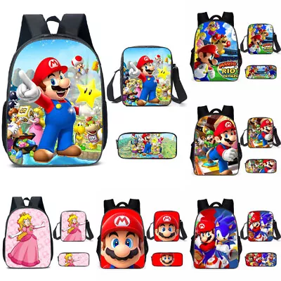 3Pcs Set Kids Super Mario Backpacks School Bag Backpack Shoulder Pencil Case UK • £20.42