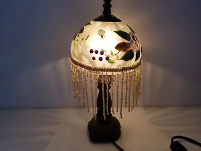 Victorian Style  Dome Table Lamp Floral Design With Beaded Fringe 12  • $39.99