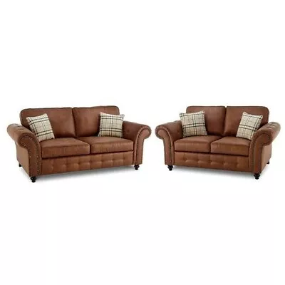 New Oakland 3+2 Seater High Quality Faux Leather Sofa Tan • £799