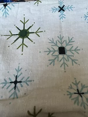 Vintage MCM Pure Linen Printed In Ireland 2+ Yds Snowflake Sputnik Style 45x90” • $58.90