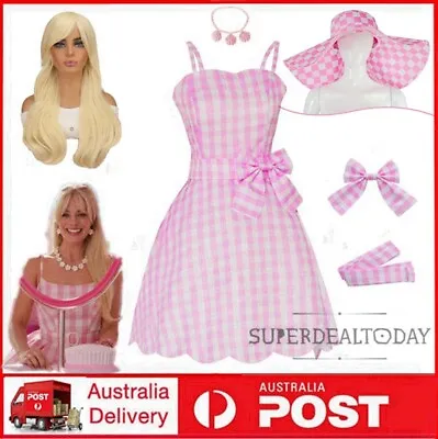 Women Barbie Cosplay Costume Pink Dress Halloween Carnival Party Outfits Wig • $29.95