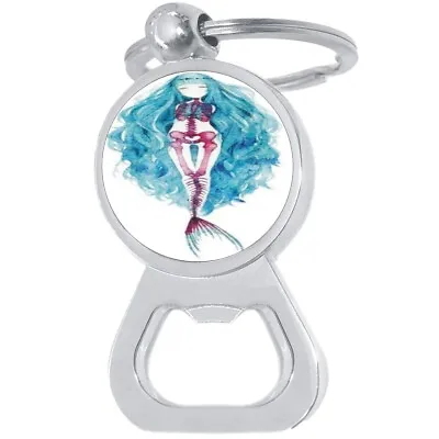 Mermaid Skeleton Bottle Opener Keychain - Metal Beer Bar Tool Key Ring • $15.88