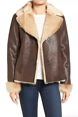 Vince Camuto Brown Faux Shearling Coat Women's Size L B4815 • $105.64