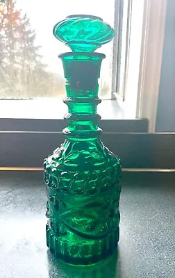 Vintage Cut Emerald Green Square Glass Liquor Decanter • $15.99