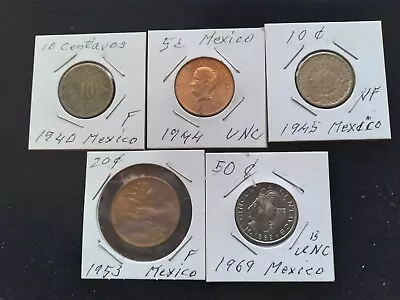 Mexico Old Set Of 5 Beautiful Coins Different Nominations And Years 1940-1969 • $13