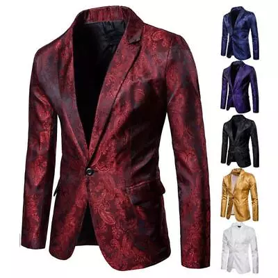 Men's Slim Fit Formal Suit Button Party Floral Business Blazer Coat Men Jacket  • $30.01