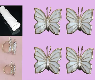 £9.99 • Buy Set Of 4 Metal Butterfly Napkin Rings White Silver Gold Party Event Tableware