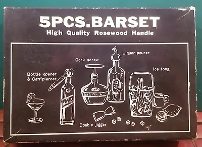 Vintage Midcentury 5 Piece Rosewood Handled Stainless Steel Bar Tool Set • $44
