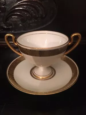 Vintage Minton Gold   Embassy  K-108 Footed Bouillon Cup & Saucer Set Of 6 • $480