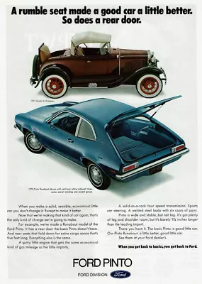 1972 Vintage Print Ad Ford Pinto Runabout A Rumble Seat Made A Good Car Model A • £9.60