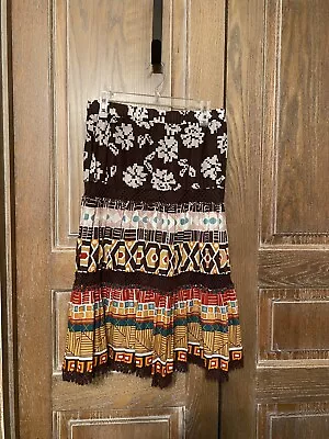 ECI NEW YORK Tiered Crochet Geometric Flowy Peasant Skirt BOHO Sz 8 • $12.99