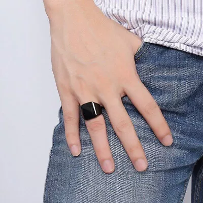 Men's Stainless Steel Ring Band Solid Alloy Biker Signet Ring Silver Gold Black • $3.95