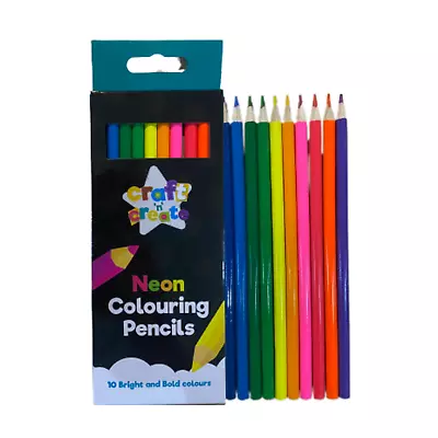 Box Of 10 Neon Colouring Pencils Children Arts&Crafts School Stationary Drawing • £2.49