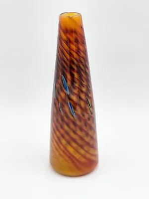 Sam Stark Glassworks Art Glass Orange Murrine Conical Vase 11” • $475