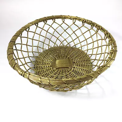 Vintage Brass Basket Round Gold Metal Woven Bread Fruit • $18.70