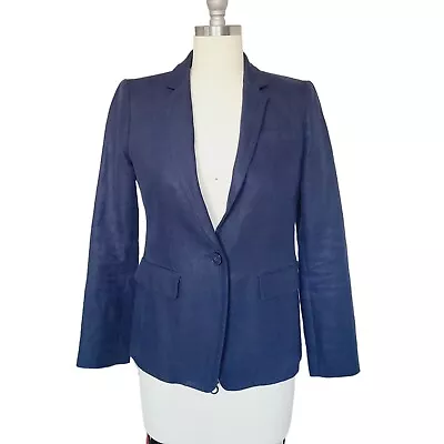 J. Crew Womens 100% Linen Navy Blue Single Button Blazer Jacket Size 2p Petite • $39