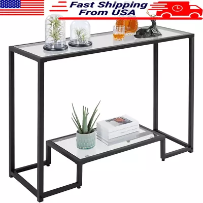 Modern Glass Console Table Books Magazines Display Home Entryway Decor 154 Lbs • $99.74