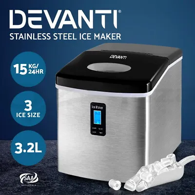 Devanti Ice Maker Machine Commercial Stainless Steel Portable Ice Cube Tray 3.2L • $189.95