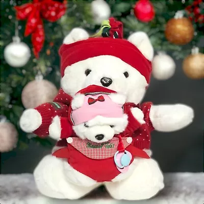 Vintage 2002 Marshall Fields Santabear With Baby Bear 18  Plush Christmas • $40