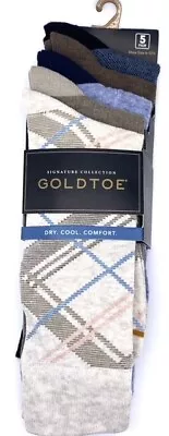 GOLDTOE Men's Argyle/Solid Crew Socks Men's Shoe 6-12.5 5 Pair • $14.75