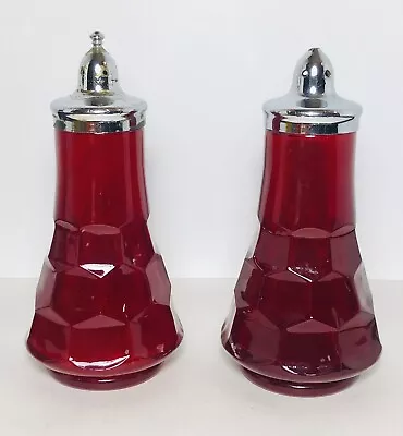 Viking Ruby Red Salt & Pepper Georgian Honeycomb Salt & Pepper Shakers B6 • $17