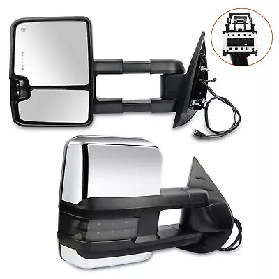 Power Heated Chrome Smoke LED Signal Tow Mirrors For 07-14 Silverado Sierra 1500 • $116.99