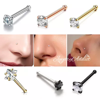 $4.72 • Buy 20g Simulated Diamond Nose Stud Bone Ring Ear Cartilage Piercing Surgical Steel