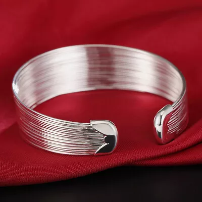 925 Sterling Silver Simple Multi-Line Bracelets Bangle For Women Bangles Jewelry • £5.99