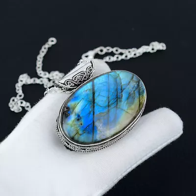 Blue Labradorite Gemstone 925 Sterling Silver Women Jewelry Boho Pendant N784 • £11.38