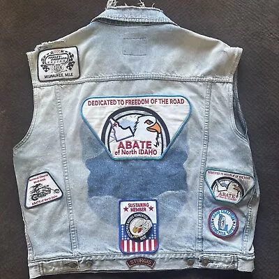 Vintage Gap Denim Vest With Motorcycle Club Patches X-Large Kootenai Idaho ABATE • $19.99