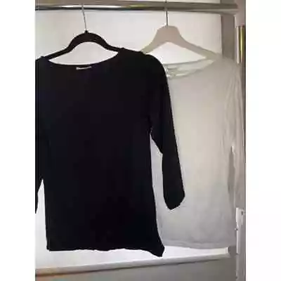 H&M Basic Womens Bundle Lot Of 2 Black And White 3/4 Sleeve Top Size Large • $8.98
