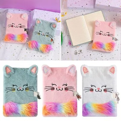 Cat Diary With Lock Fluffy Plush Notebook Locking Writing Journal Notebook • $22.29