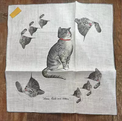 Chessie Peake & Her Kittens Cat Hankie Kim Ball Chesapeake & Ohio Railway Linen • $68.39