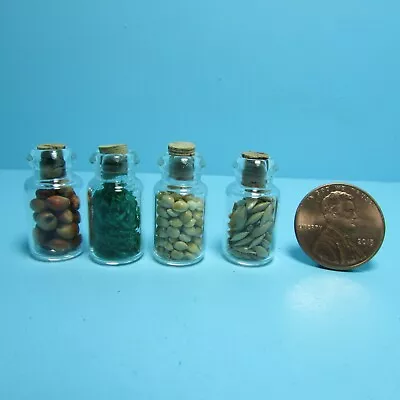 Dollhouse Miniature Glass Spice / Seed Jars With Cork Stopper IM65005 • $2.87