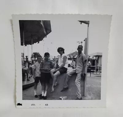 Vintage Photograph Woman Children Mother Boys Carnival Fair Carousel Ride 1963 • $12.99