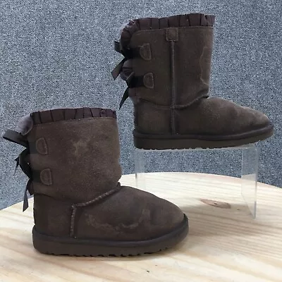 UGG Boots Youth 12 Bailey Bow Ruffle Winter Shearling 1013278T Gray Leather Flat • $27.29