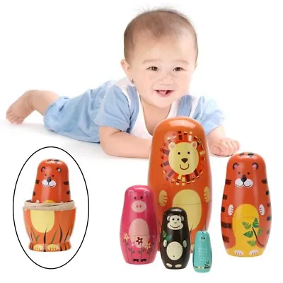 5x Wooden Nesting Dolls Matryoshka Animal Russian Doll Paint Kids Child UK • £10.99