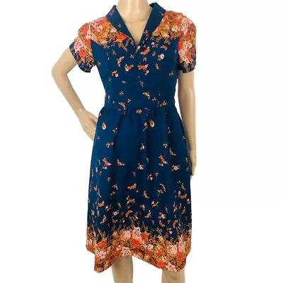 Modcloth Retro VTG TShirt Dress Floral Print A-Line Collared Mini Dress Size M • $35.88