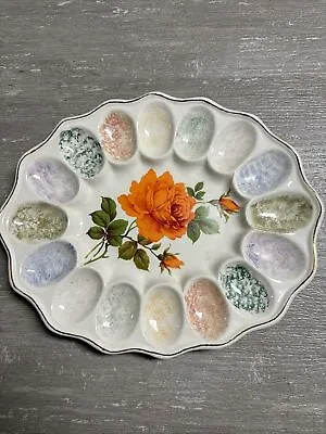 Vintage 1975 Ceramic Colorful Deviled Egg Serving Tray • $17.99