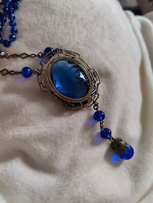 Vintage Costume Jewelry Necklace Czech Glass Blue • $25