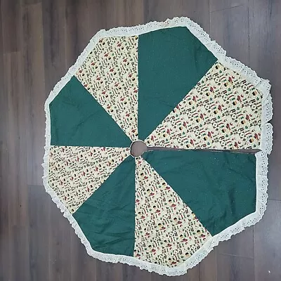 VTG Handmade Christmas Holiday Tree Skirt 58”  Snowman Santa Quilted Lace Trim • $29.99